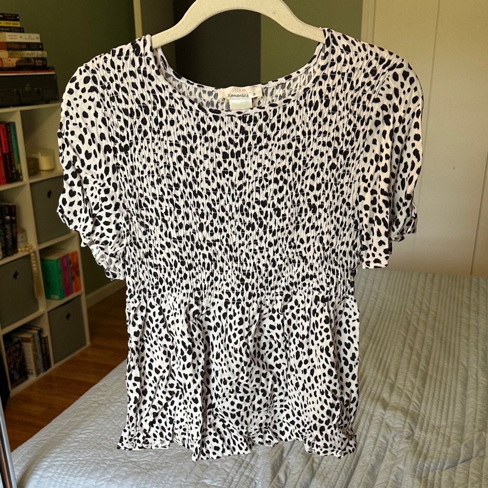URBAN Romantics Black Spotted Smocked Blouse